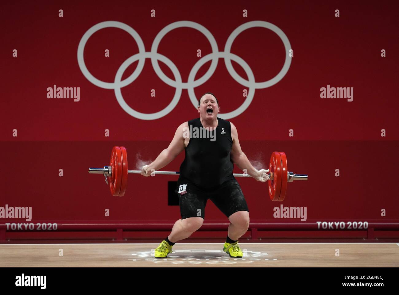 Laurel Hubbard, de Nouvelle-Zélande, ne lève pas la troisième tentative de musculation du groupe DES femmes +87kg A au Forum international de Tokyo le dixième jour des Jeux Olympiques de Tokyo en 2020 au Japon. Date de la photo: Lundi 2 août 2021. Banque D'Images