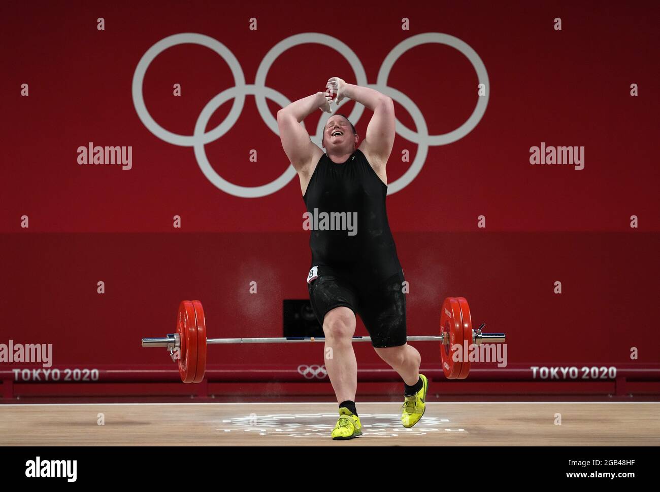 Laurel Hubbard, de Nouvelle-Zélande, ne lève pas la troisième tentative de musculation du groupe DES femmes +87kg A au Forum international de Tokyo le dixième jour des Jeux Olympiques de Tokyo en 2020 au Japon. Date de la photo: Lundi 2 août 2021. Banque D'Images