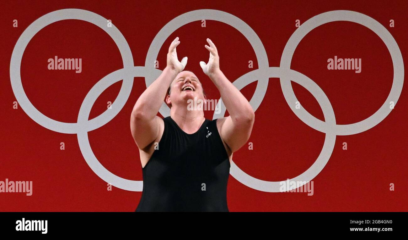 Tokio, Japon. 02 août 2021. Haltérophilie : 87 kg pour les femmes olympiques, Laurel Hubbard de Nouvelle-Zélande. Credit: Swen Pförtner/dpa/Alay Live News Banque D'Images