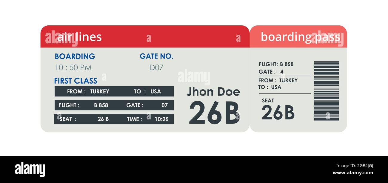 Billet réaliste avec design nom du passager. Isolé sur blanc. Illustration de Vecteur