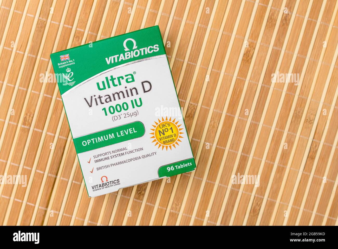 Boîte de comprimés de Vitabiotiques vitamine D 3. Appelé le Sunshine vit. D est important dans l'alimentation et le manque sévère de lumière du soleil (verrouillage?) peut causer une carence Banque D'Images