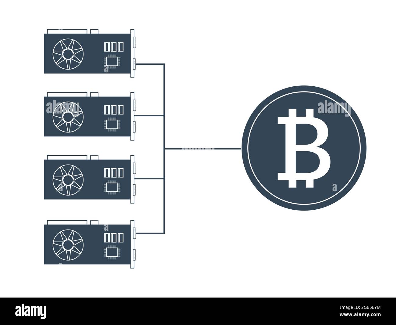 Bitcoin exploitation minière, bannière concept. Cartes graphiques et gros bitcoin. La monnaie de crypto minière. Conception isolée sur fond blanc. Nouvelle technologie pour ma Banque D'Images