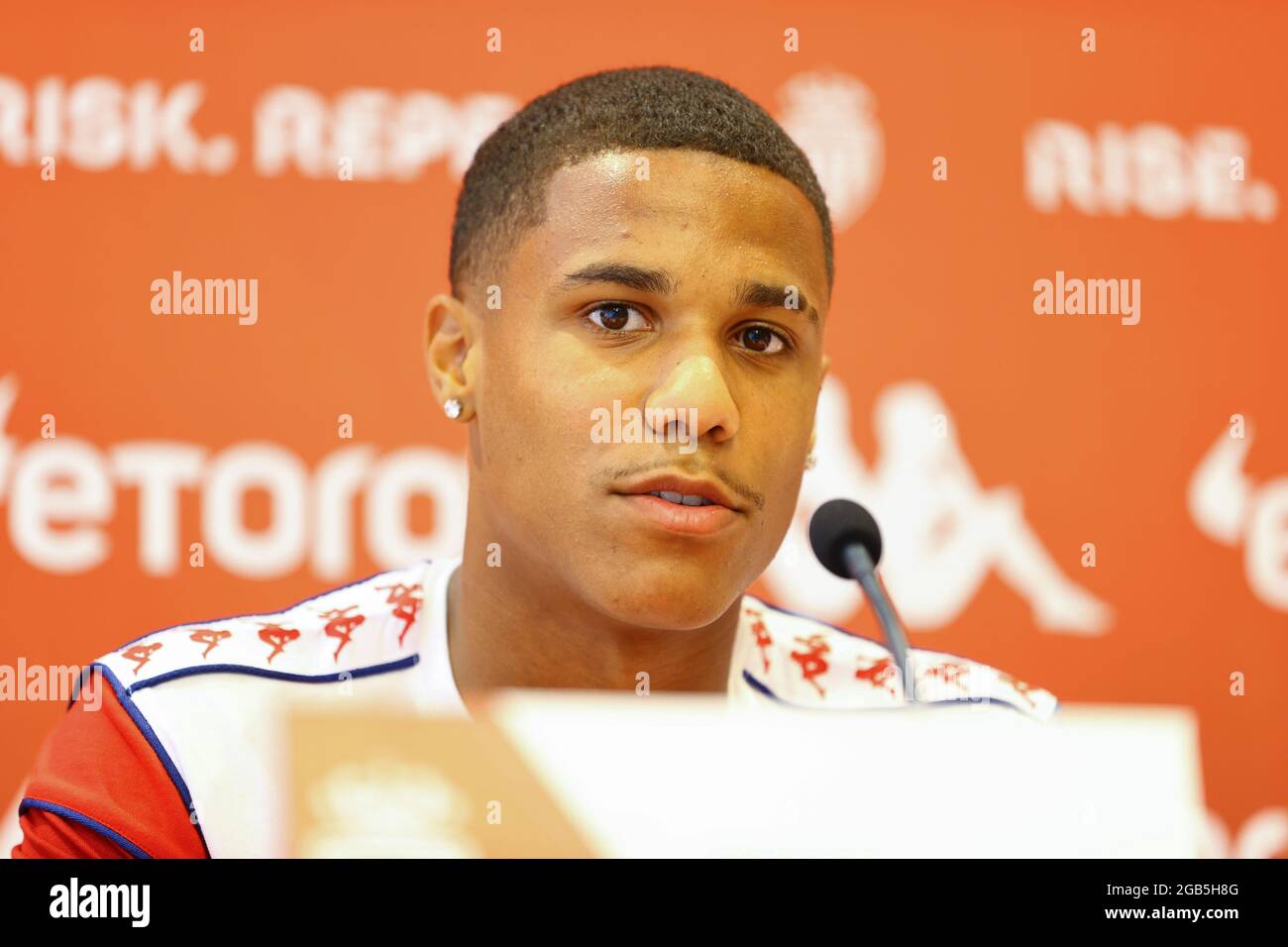 La Turbie, France - 02 août 2021: NOUVEAU joueur allemand de Monaco Ismail Jakobs pour la saison 2021-22, Conférence de presse et session de formation. Credit: dpa/Alay Live News Banque D'Images