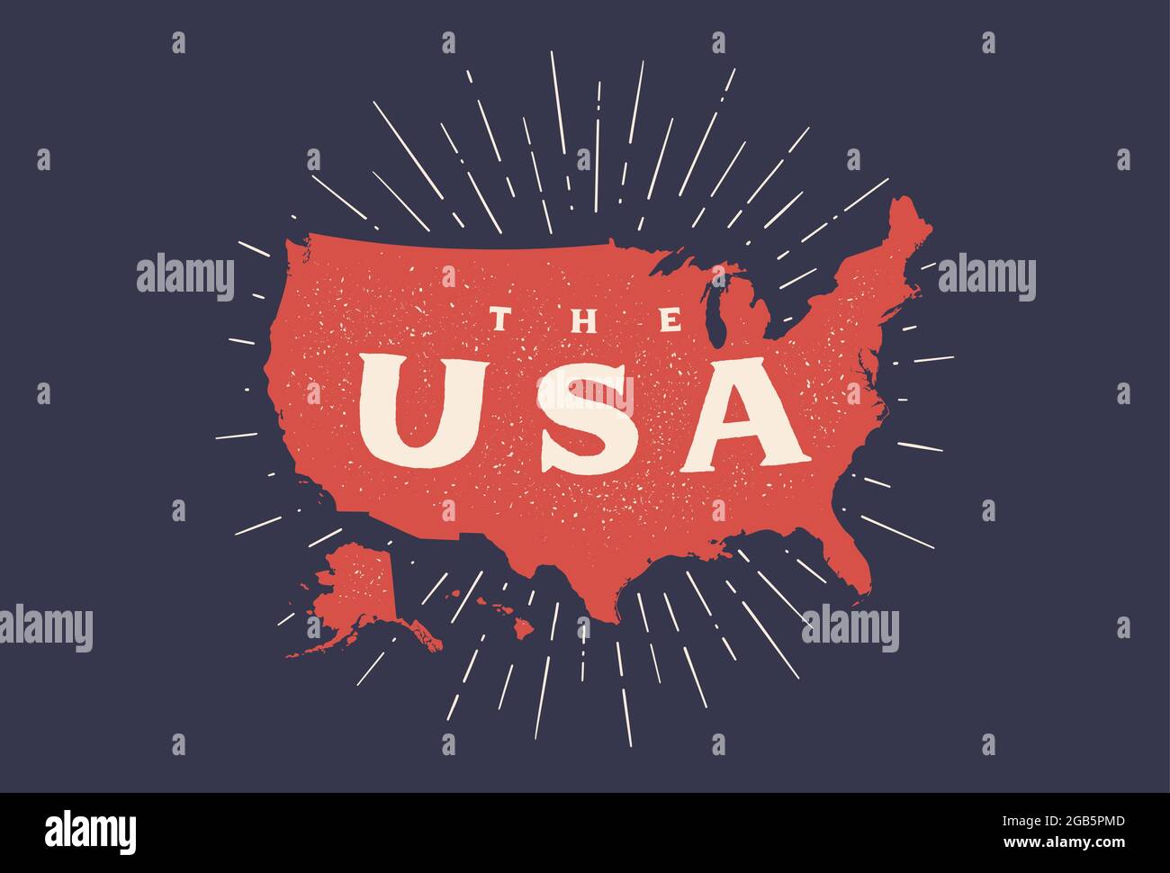 ÉTATS-UNIS. Affiche carte des États-Unis d'Amérique. Imprimer la carte des  Etats-Unis pour le t-shirt et l'affiche. Carte dessinée à la main avec des  rayons de lumière à dessin linéaire, des rayons de