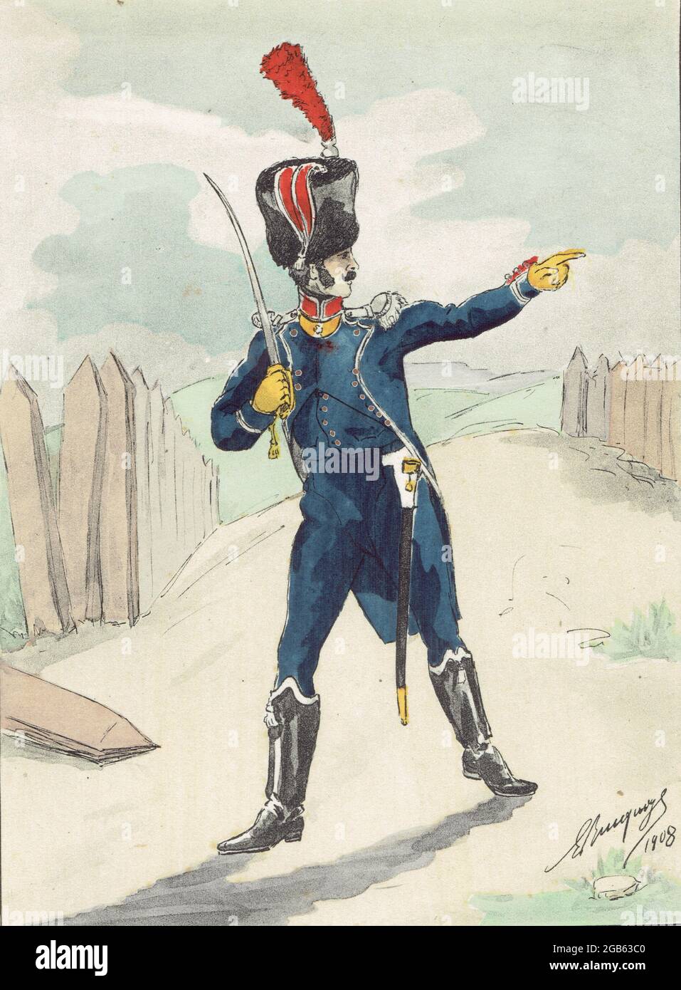 officier des carabiniers du 7e régiment d'infanterie légère sous le 1er Empire Banque D'Images