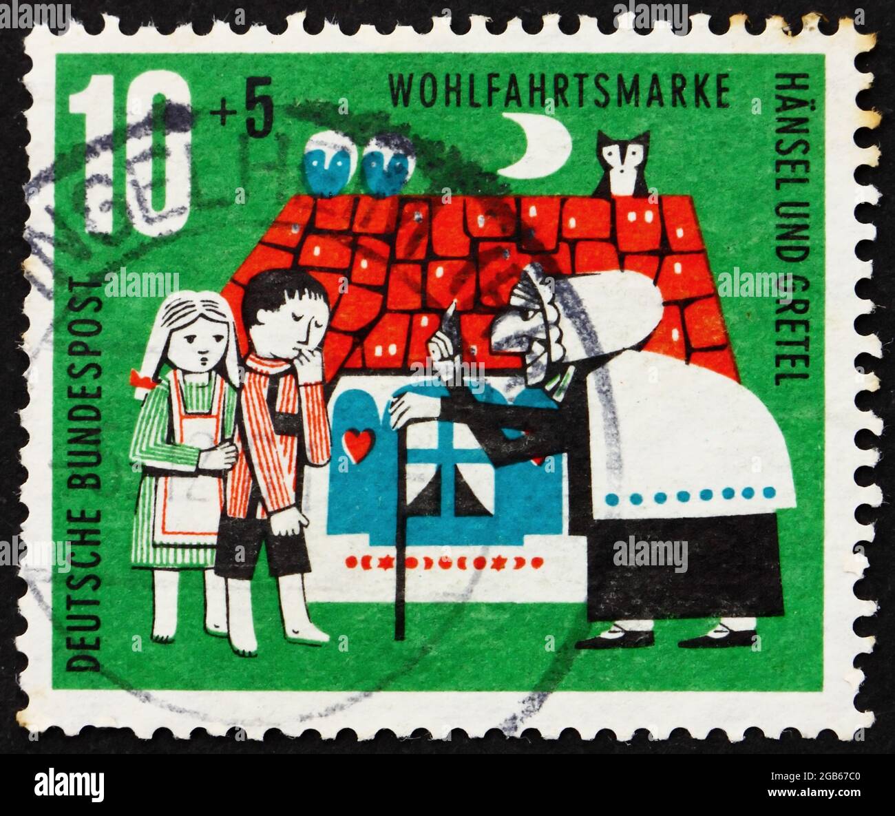 ALLEMAGNE - VERS 1961: Un timbre imprimé en Allemagne montre Hansel, Gretel et Witch, scène de Hansel et Gretel, vers 1961 Banque D'Images