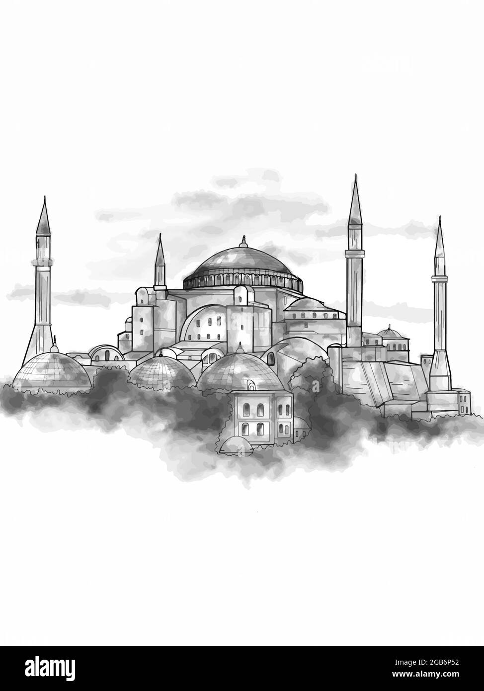 Le musée Sainte-Sophie - Ayasofya en Turquie, illustration et aquarelle de texte Banque D'Images