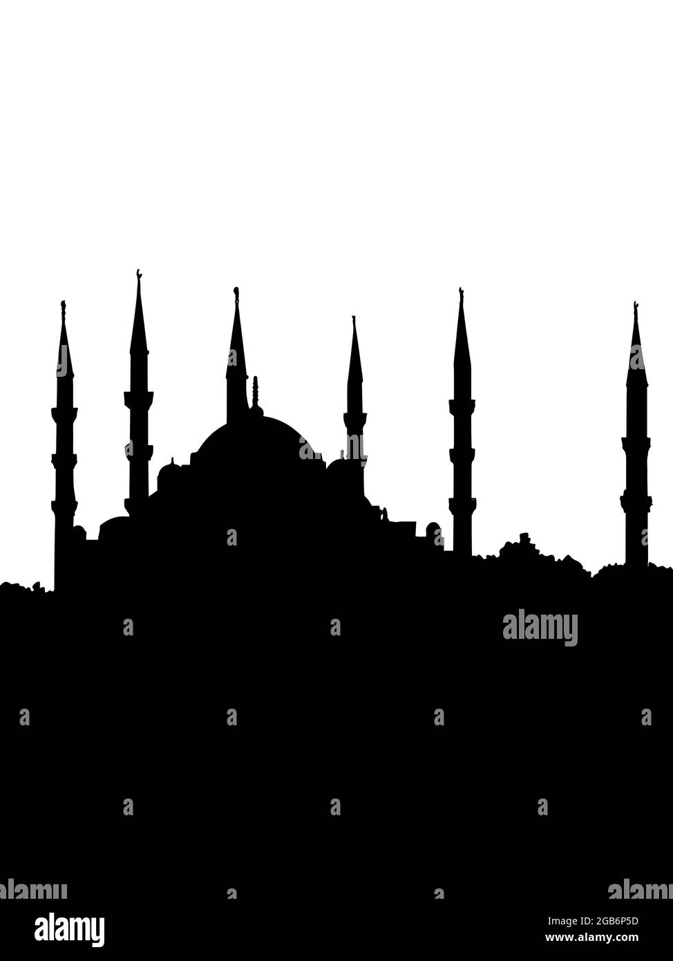 Mosquée bleue Sultanahmet camii Turquie Istanbul illustration, silhouette noire Banque D'Images