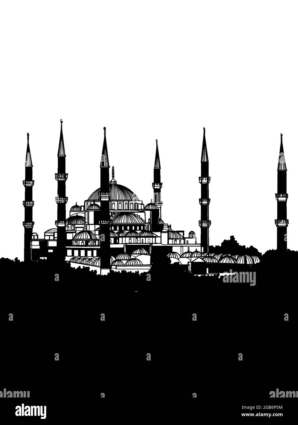 Mosquée bleue Sultanahmet camii Turquie Istanbul illustration, noir blanc Banque D'Images