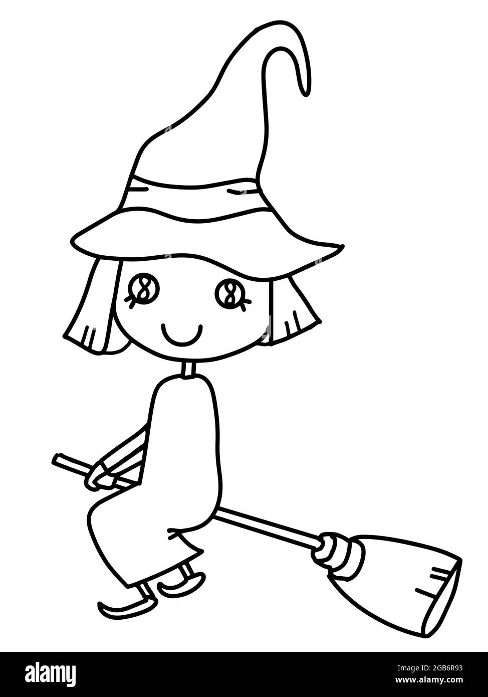 adorable kawaii, sorcière, ligne de dessin d'illustration Banque D'Images
