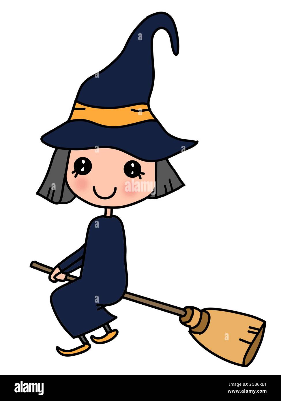 adorable kawaii, sorcière, ligne de dessin d'illustration Banque D'Images