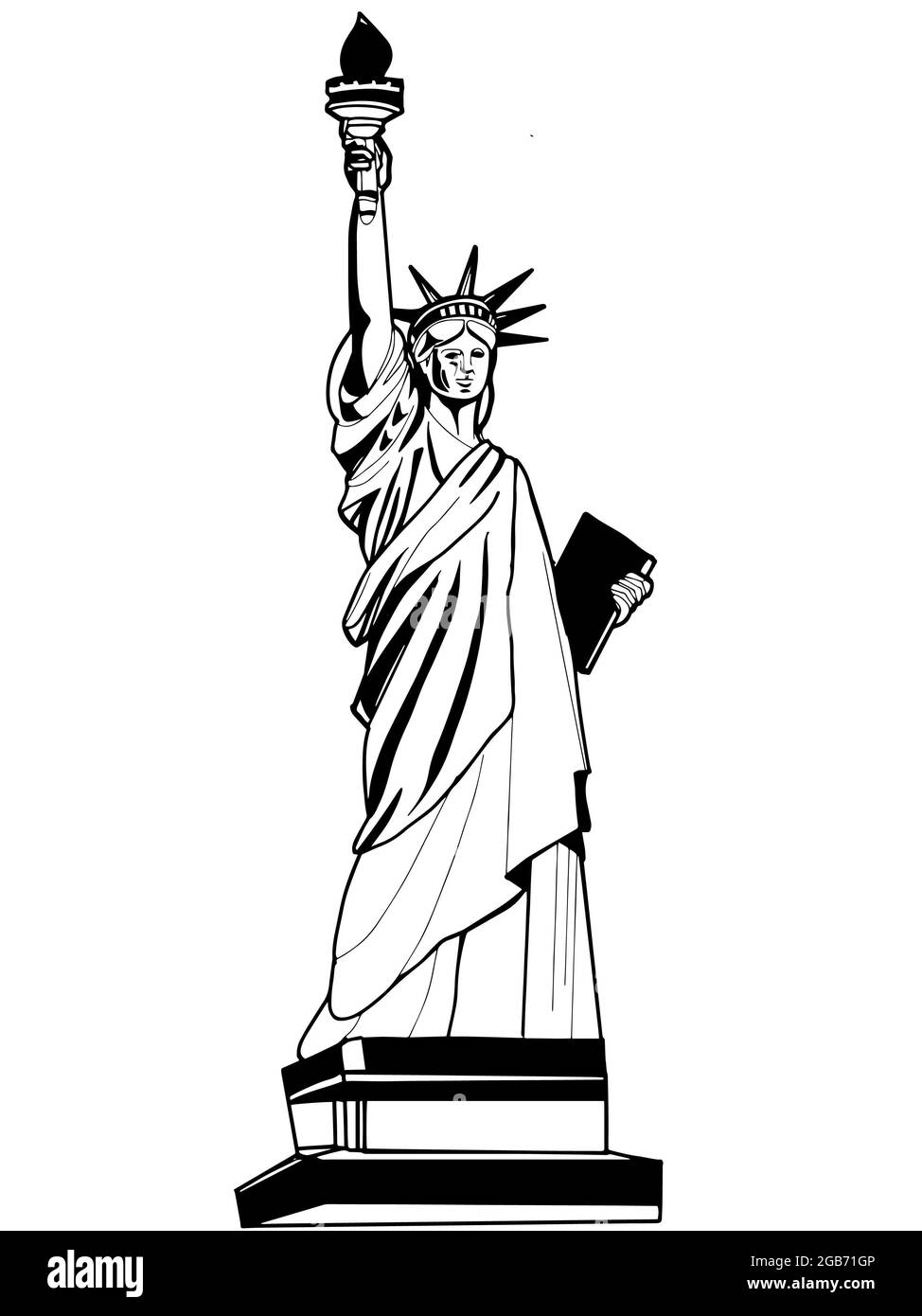 La Statue de la liberté fond blanc noir blanc couleurs Banque D'Images