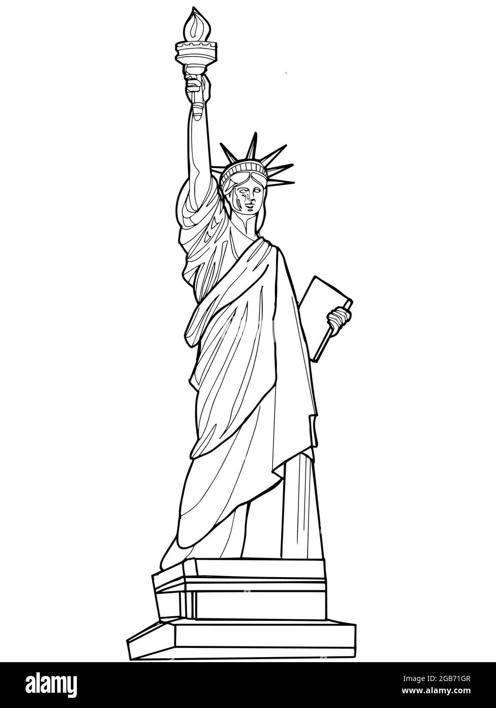 Le dessin de la Statue de la liberté sur fond blanc Banque D'Images