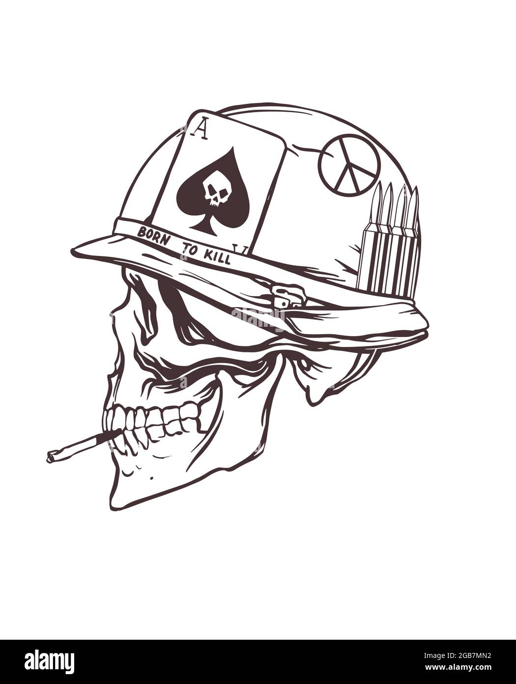 Dessin du crâne d'un soldat américain dans la guerre du Vietnam. Illustration vectorielle Illustration de Vecteur