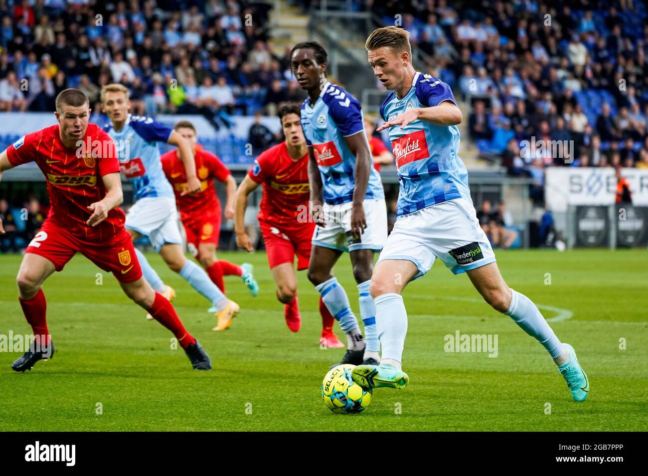 Haderslev, Danemark. 02 août 2021. Emil Kornvig (8) de Soenderjyske vu pendant le match 3F Superliga entre Soenderjyske et le FC Nordsjaelland au parc Sydbank à Haderslev. (Crédit photo : Gonzales photo/Alamy Live News Banque D'Images