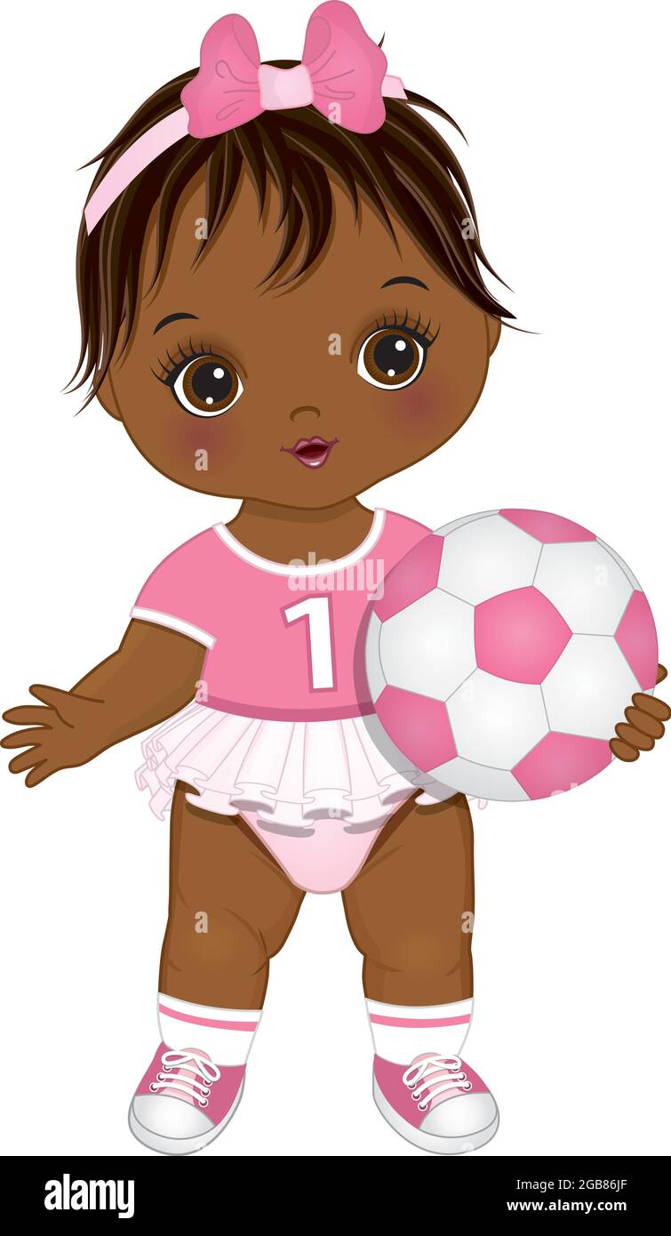 Adorable petite fille africaine américaine de bébé tenant le ballon de  football. Vecteur Baby Girl avec balle Image Vectorielle Stock - Alamy