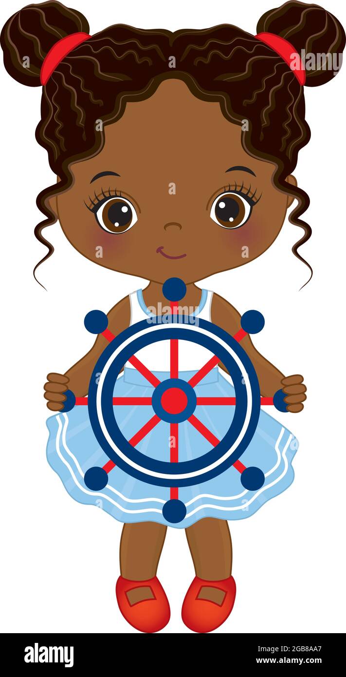 Vector African American Girl Holding Holding Steering Wheel Illustration de Vecteur