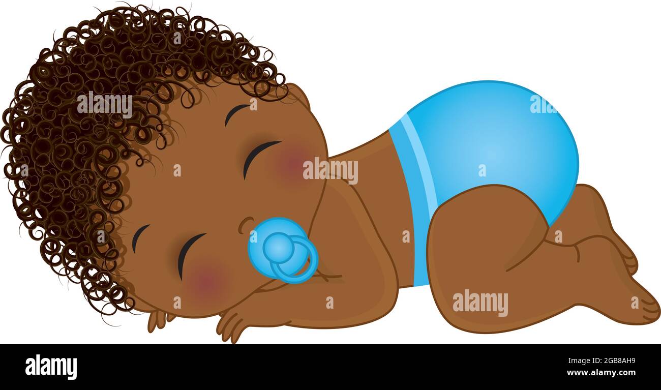 Bebe Afro Americain Portant Une Couche Bleue Dormant Petit Garcon Noir Vectoriel Avec Sucette Image Vectorielle Stock Alamy