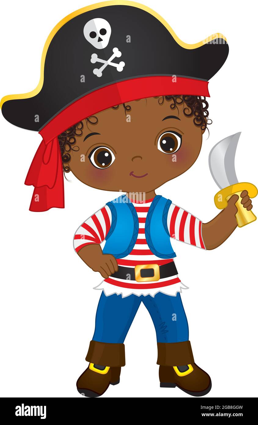 Joli petit Pirate africain américain portant un chapeau avec crâne. Vecteur  Pirate Image Vectorielle Stock - Alamy