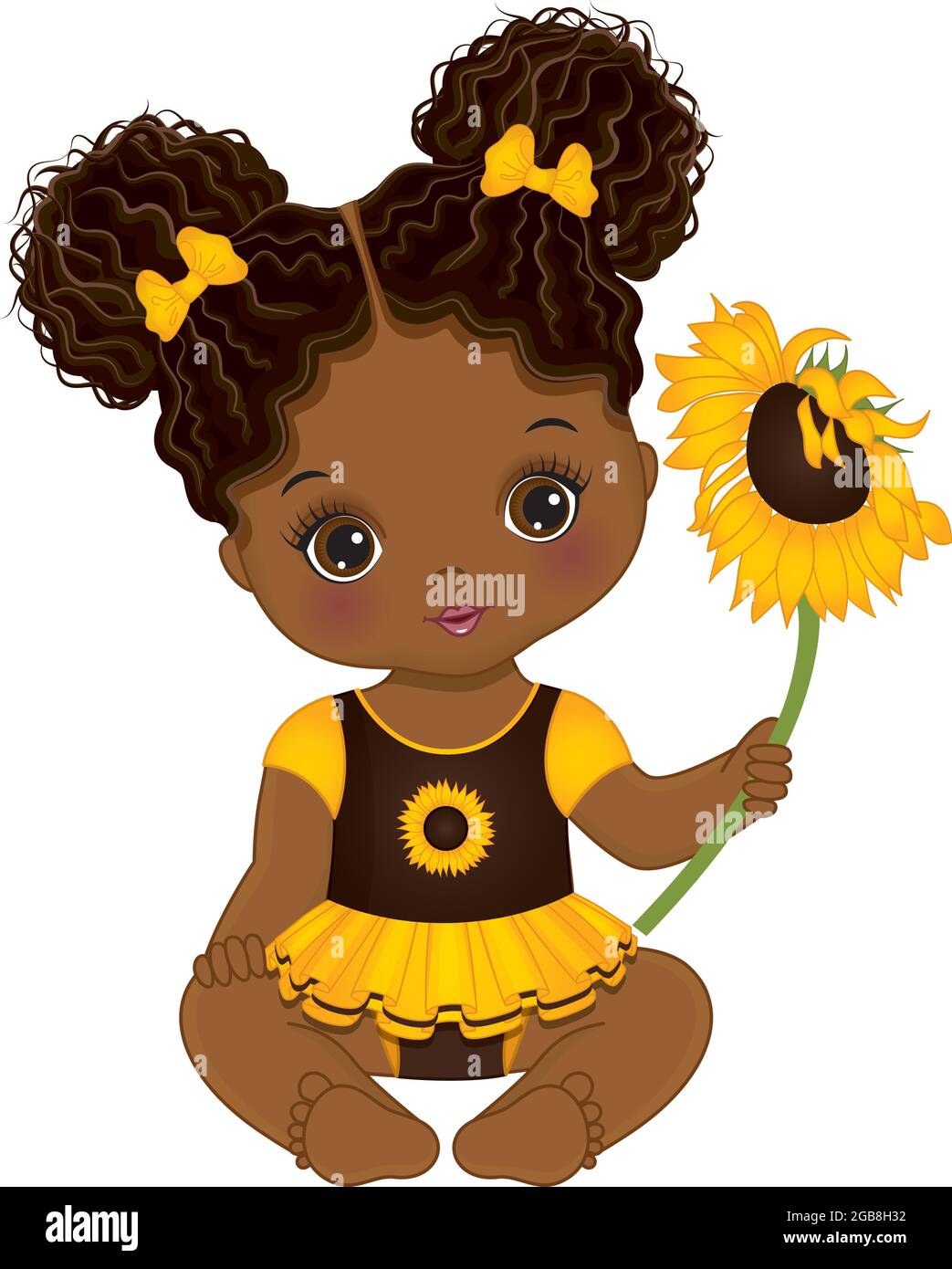 Adorable Fille De Bebe Afro Americain Tenant Le Tournesol Vecteur Noir Bebe Fille Avec Tournesol Image Vectorielle Stock Alamy