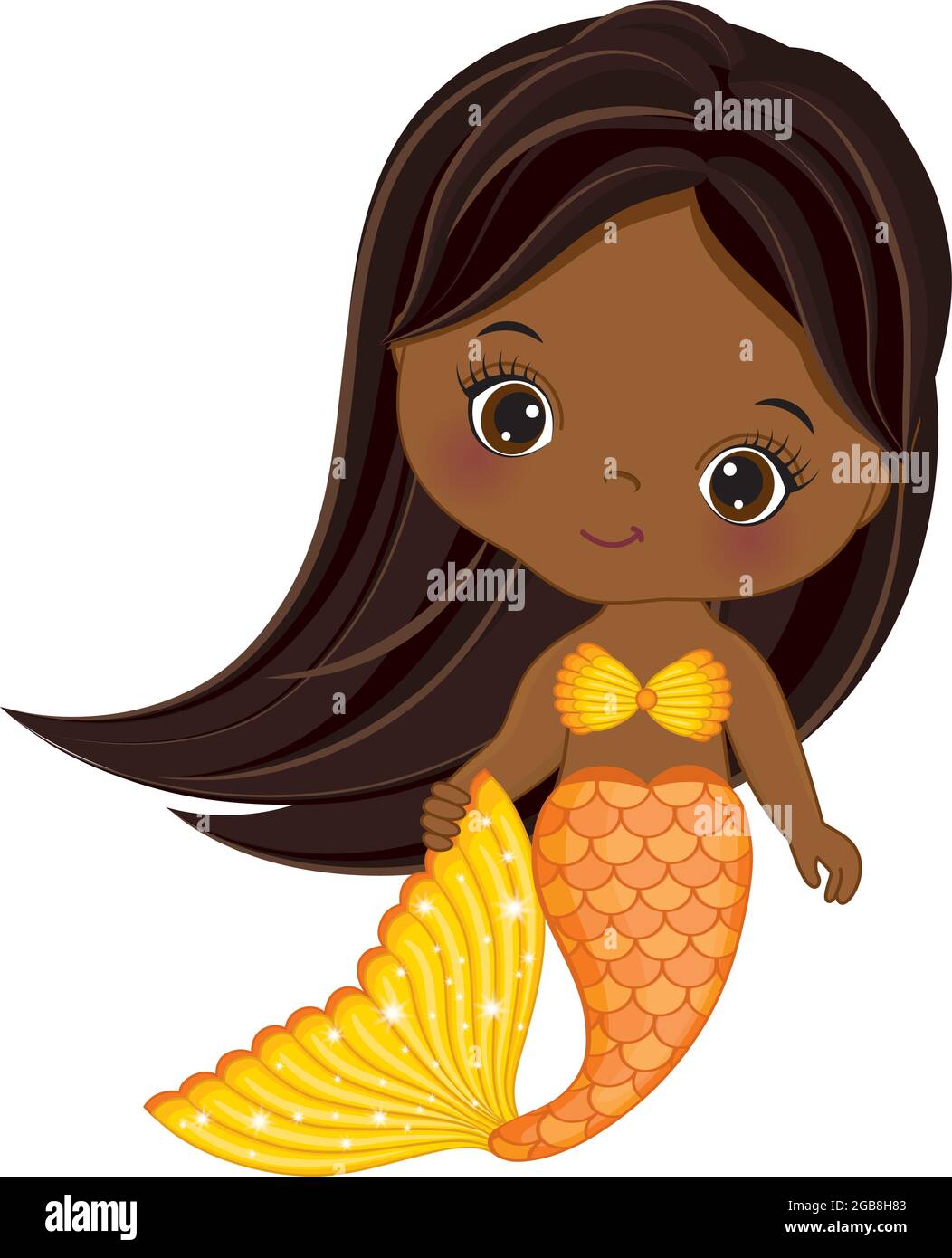 Petite Petite Petite Sirene Noire Avec Queue De Poisson Jaune Et Orange Vecteur Bebe Sirene Image Vectorielle Stock Alamy