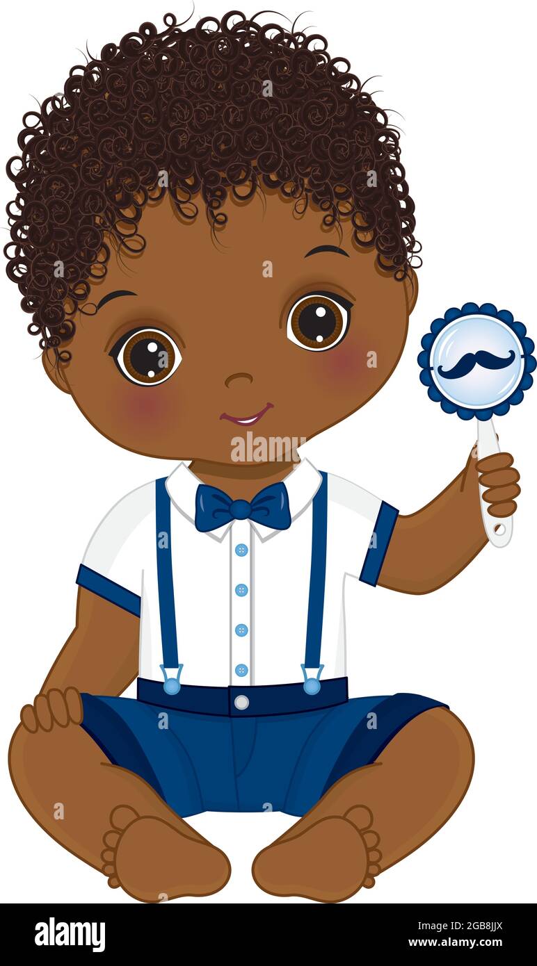 Joli Petit Homme Afro Americain Tenant Le Bruit De La Moustache Image Vecteur Bebe Garcon Avec Rattle Image Vectorielle Stock Alamy