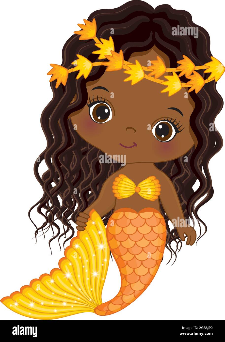 Petite Sirene Noire Mignonne Avec Queue De Poisson Orange Et Couronne D Algues Vecteur Bebe Sirene Image Vectorielle Stock Alamy