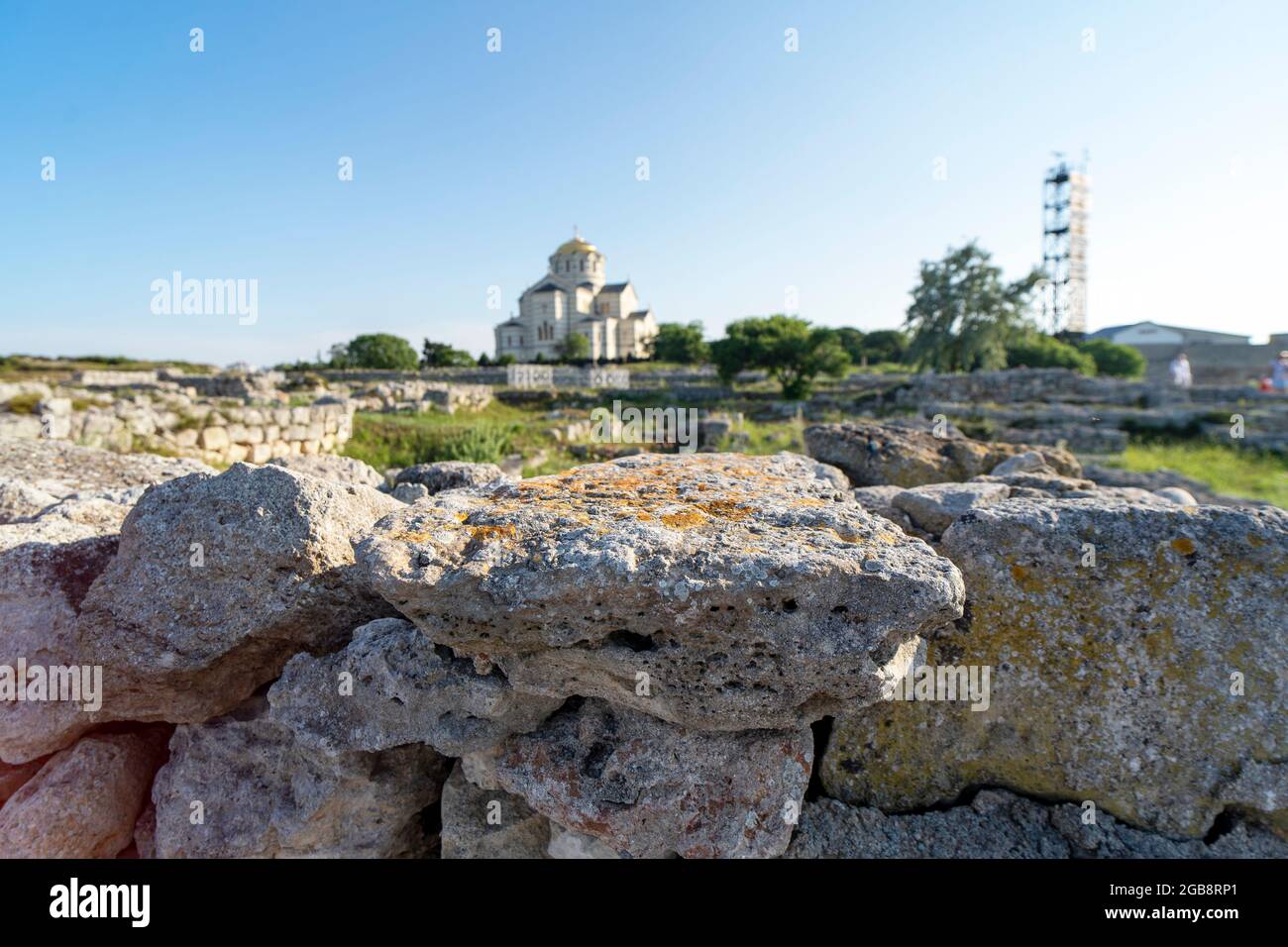 Paysage avec vue sur l'ancienne Chersonese à Sébastopol. Banque D'Images