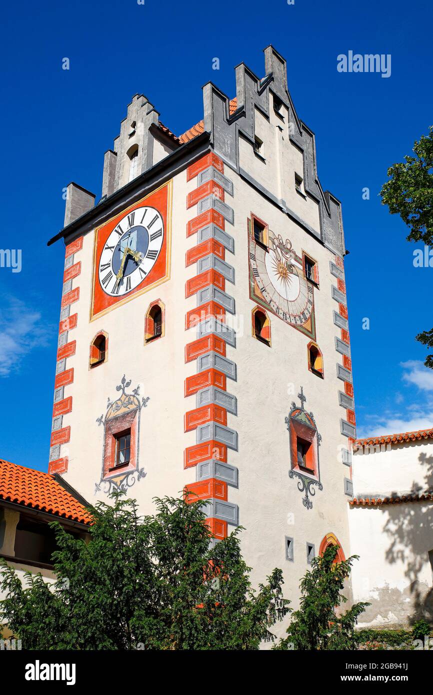 Haut château, Tour de la porte également Tour de l'horloge, Fuessen, route romantique, Ostallgaeu, Bavière, Allemagne Banque D'Images
