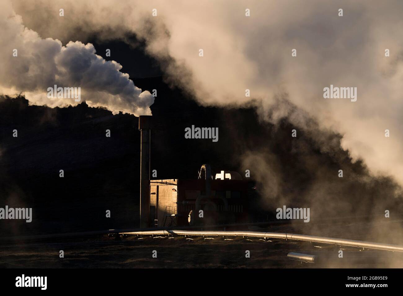 Steam, centrale électrique de Bjarnarflag, Reykjahlio, Myvatn, Islande du Nord, Islande Banque D'Images