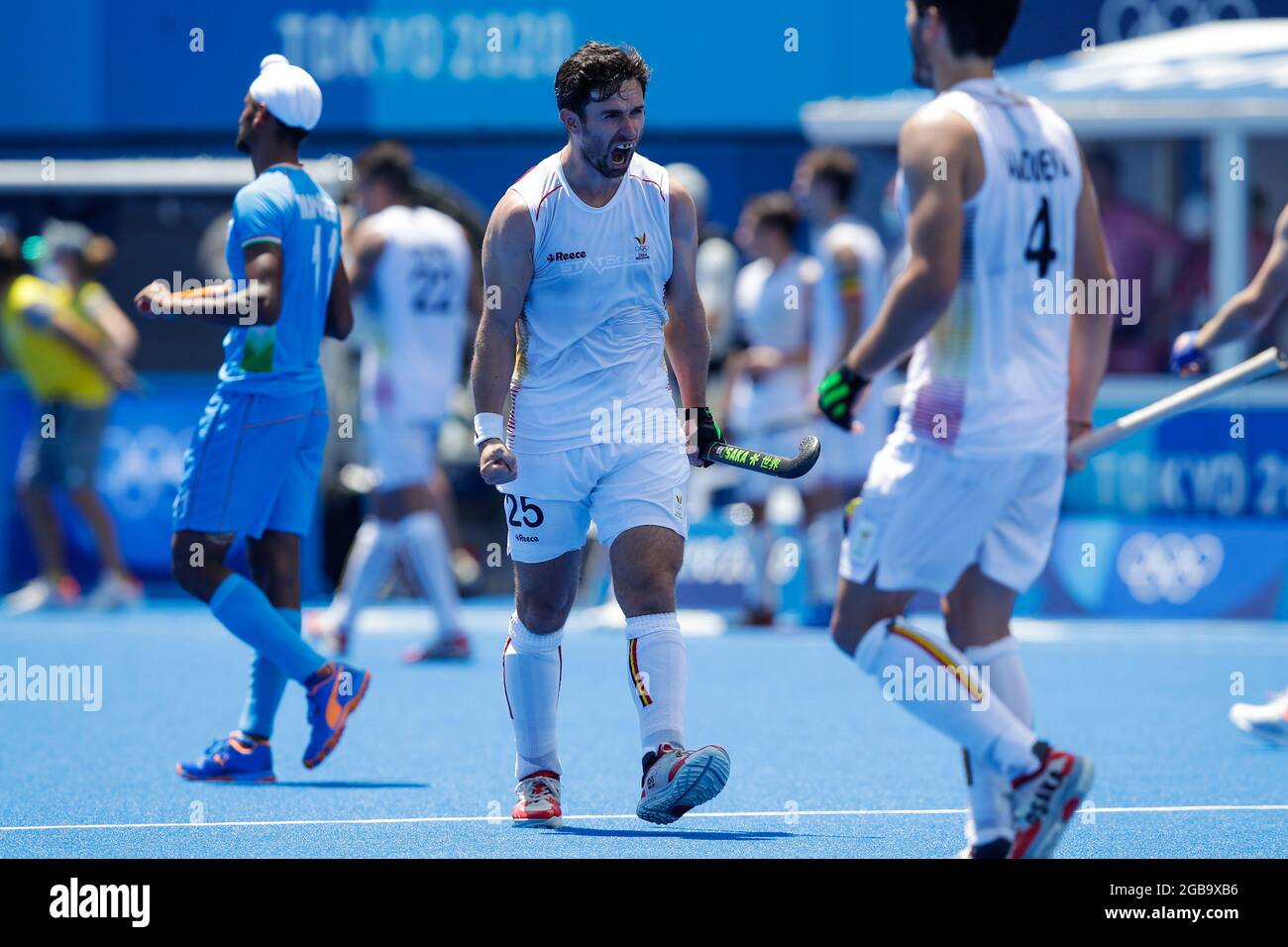 TOKYO, JAPON - 3 AOÛT : Loick Luypaert de Belgique en compétition pour la demi-finale masculine lors des Jeux Olympiques de Tokyo 2020 au stade de hockey Oi le 3 août 2021 à Tokyo, Japon (photo de PIM Waslander/Orange Pictures) Banque D'Images