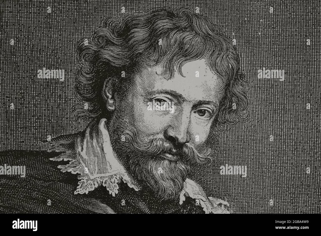 Peter Paul Rubens (1577-1640). Peintre baroque de l'école flamande. Portrait de Van Dyck. Gravure après gravure par Pontius. Détails. Gravure. La Ilustración Española y Americana, 15 décembre 1882. Banque D'Images