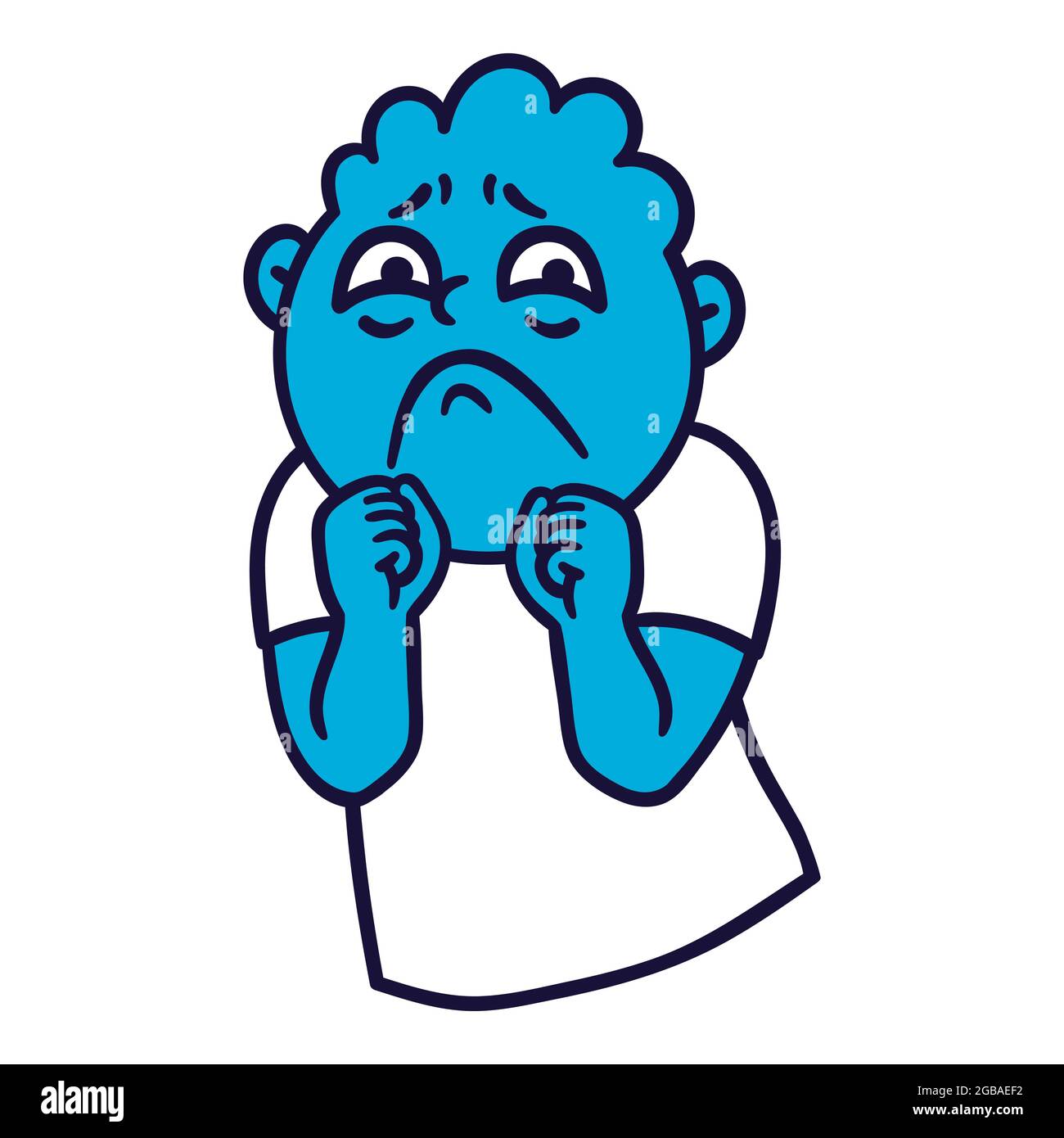 Homme avec des émotions tristes. Avatar Emoji sorrow. Portrait d'une personne contrariée. Style de dessin animé. Illustration vectorielle plate. Illustration de Vecteur
