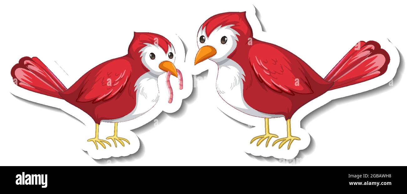 Modèle d'autocollant avec deux oiseaux rouges isolés sur fond blanc Illustration de Vecteur