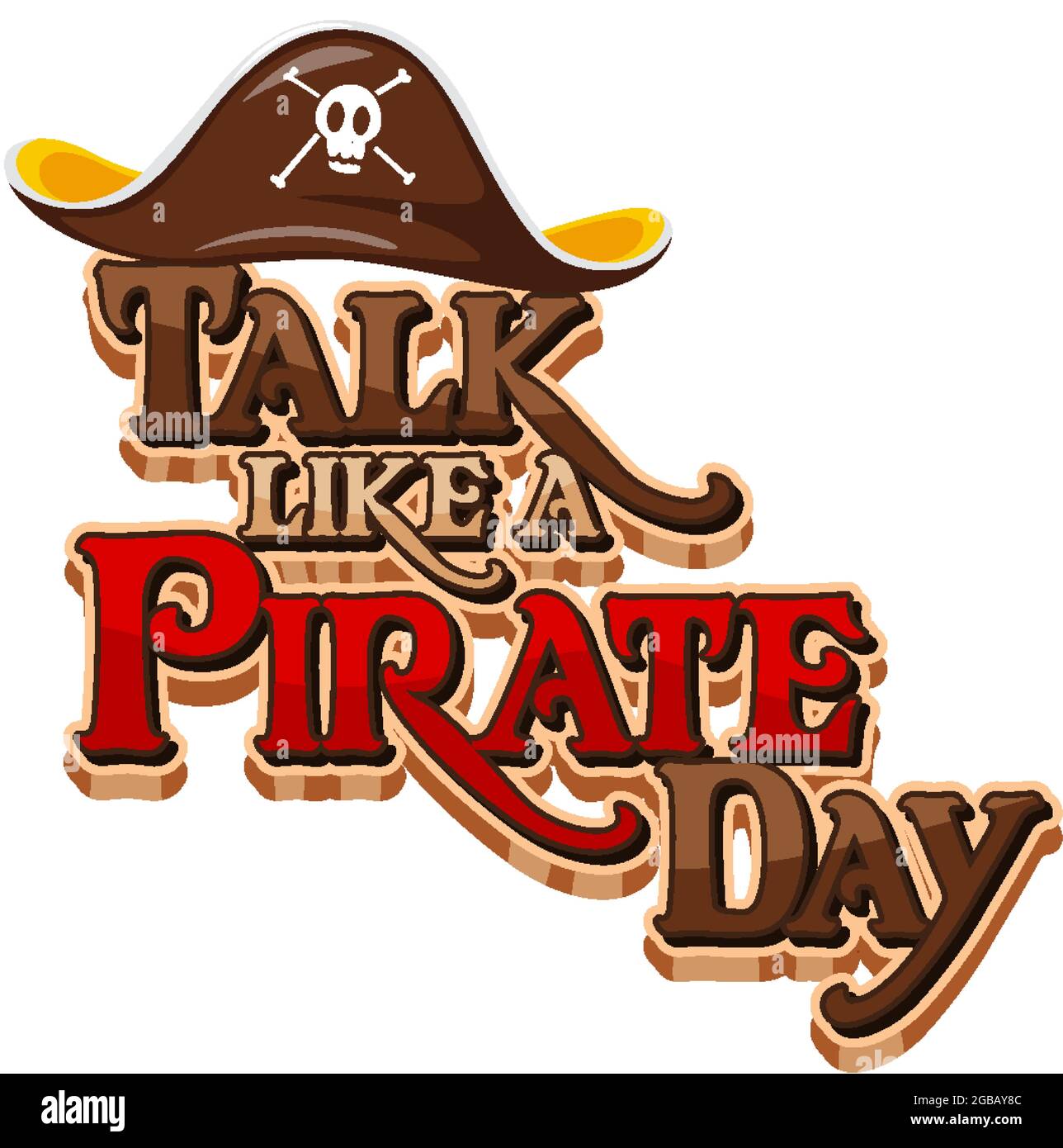 Parlez comme UN logo du jour du pirate avec un chapeau de pirate sur une illustration blanche de fond Illustration de Vecteur