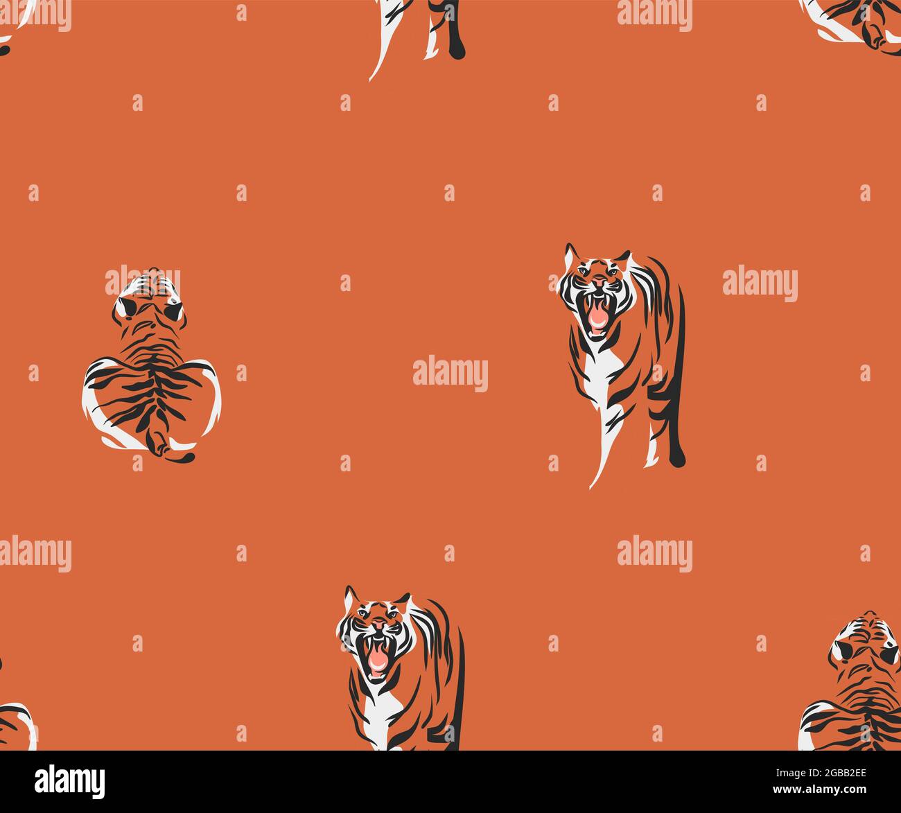 Dessin à la main vecteur abstrait stock vecteur illustration graphique moderne, safari bohème imprimé contemporain sans couture avec des animaux tigres exotiques Illustration de Vecteur