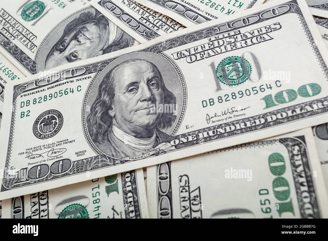 Texture dollars américains. Contexte des factures de cent dollars. Banque D'Images