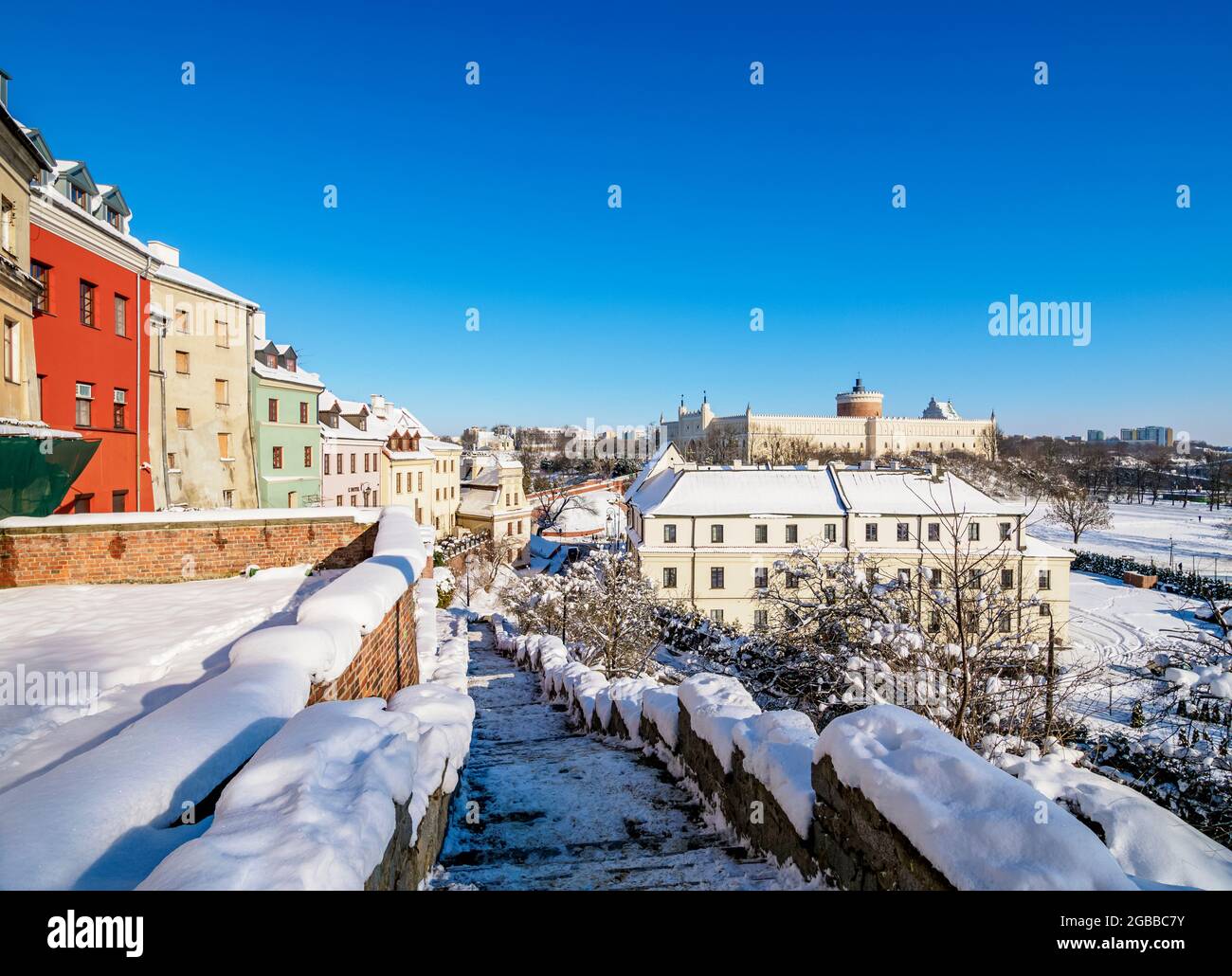 Vue vers le château, hiver, Lublin, Lublin Voivodeship, Pologne, Europe Banque D'Images