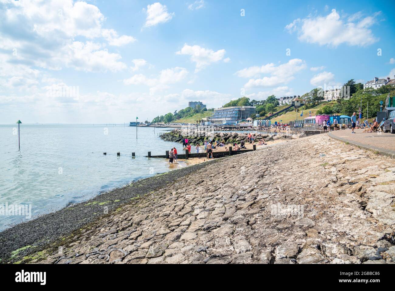 Three Shells Lagoon et vue vers Chalkwell, Southend on Sea, Essex, Angleterre, Royaume-Uni, Europe Banque D'Images