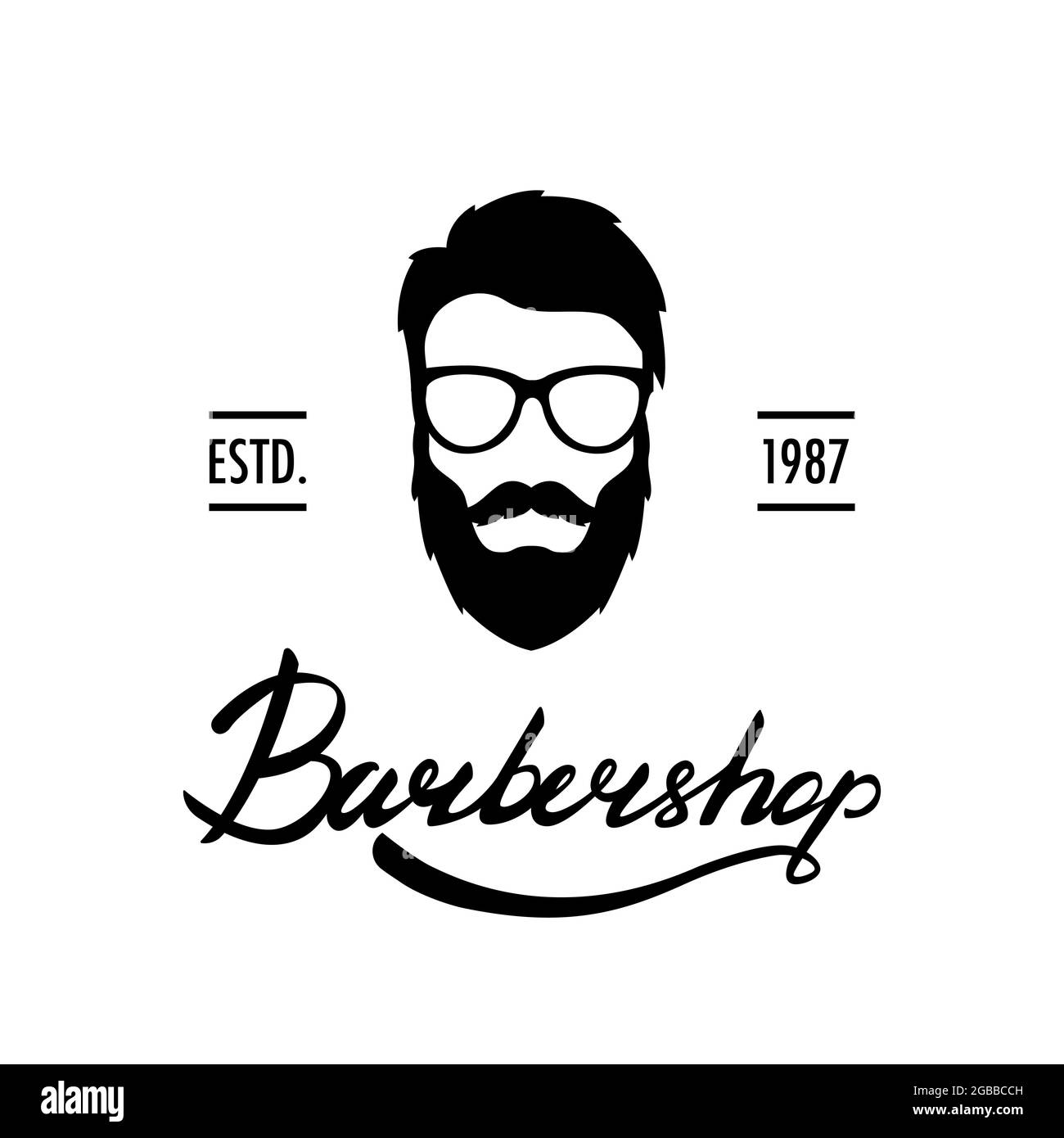 Logo ou étiquette du salon de coiffure. Portrait de l'homme avec barbe et moustache. Taille basse. Illustration du vecteur de lettrage. Illustration de Vecteur Logo ou étiquette du salon de coiffure. Portrait de l'homme avec barbe et moustache. Taille basse. Illustration du vecteur de lettrage. Illustration de Vecteur