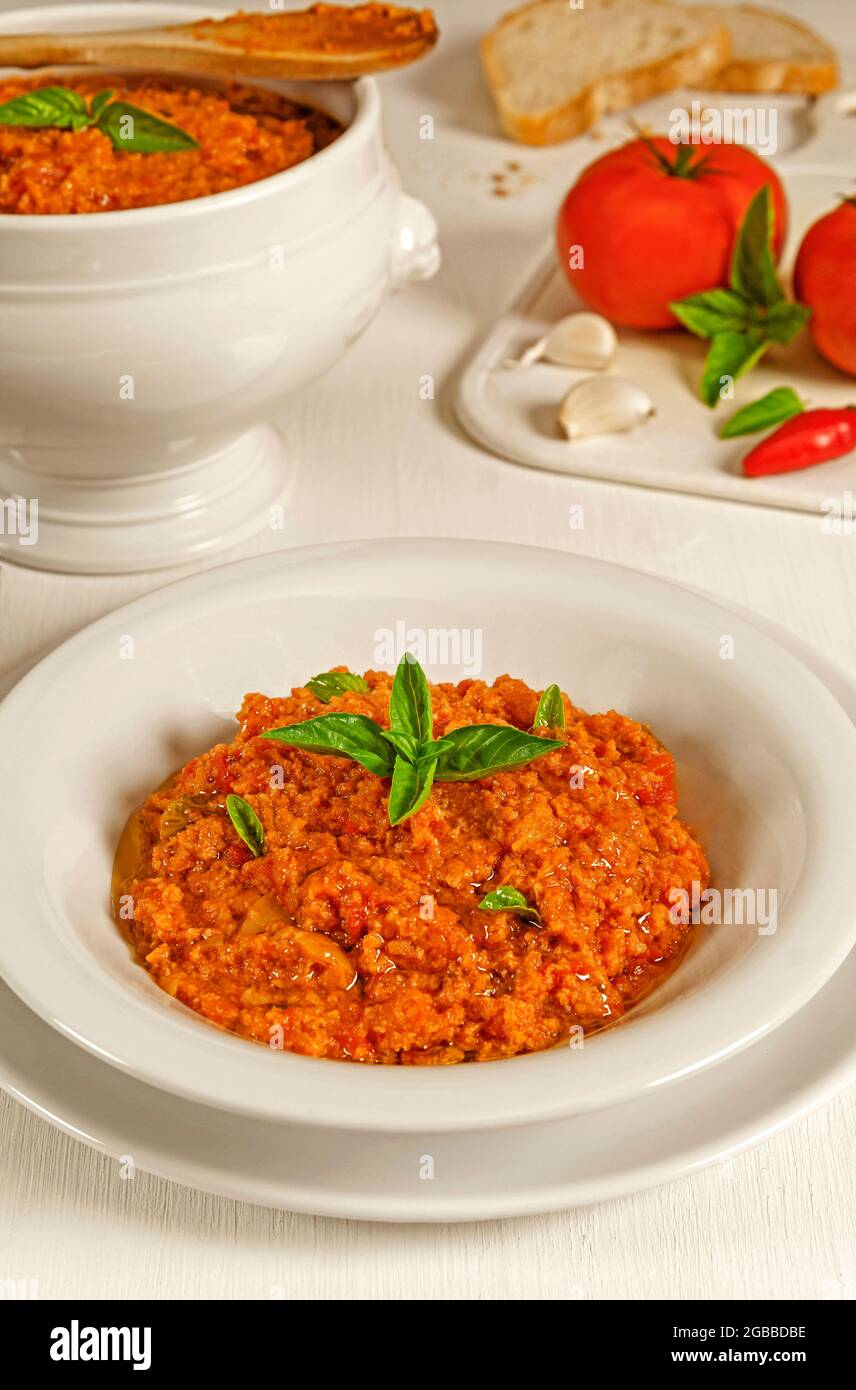 Pappa al pomodoro, mush de tomates, soupe de pain toscane épaisse, Toscane, Italie, Europe Banque D'Images