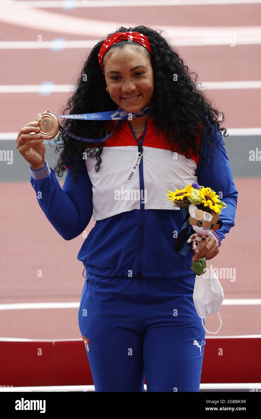 PEREZ Yaime (CUB) 3e médaille de bronze lors des Jeux Olympiques Tokyo 2020, cérémonie de la médaille de projection Athletics Women's Discus le 3 août 2021 au stade olympique de Tokyo, Japon - photo Yuya Nagase / photo Kishimoto / DPPI Banque D'Images