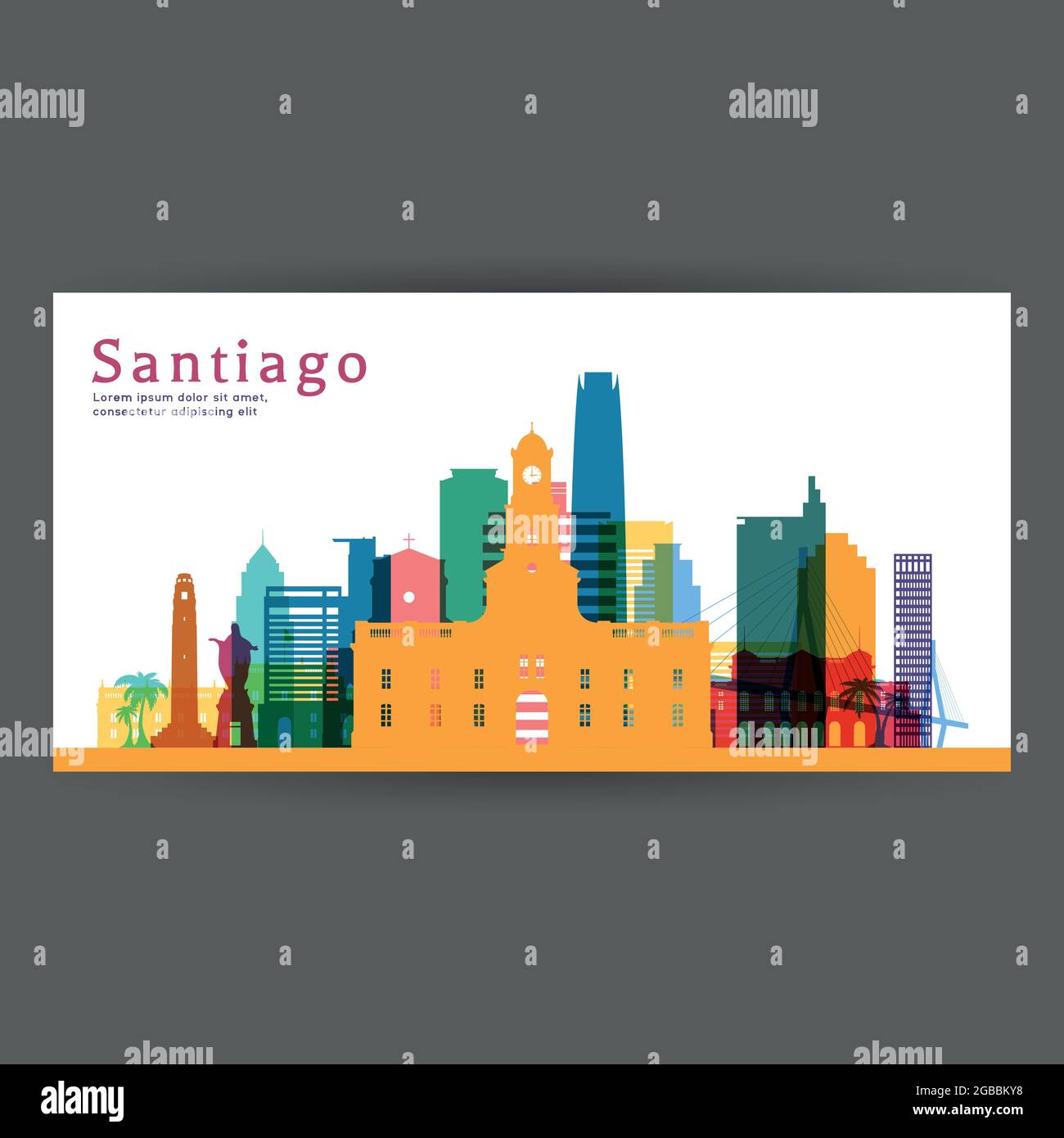 Santiago illustration vectorielle d'architecture colorée, silhouette de ville d'horizon, gratte-ciel, conception plate. Illustration de Vecteur