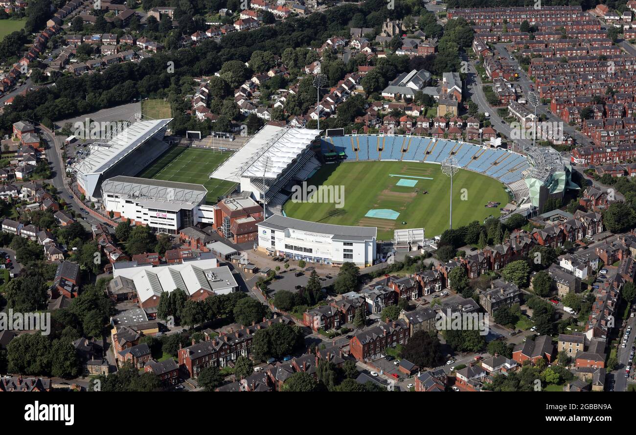 Vue aérienne du stade Emerald Headingley (terrain de cricket de Headingley), Leeds Banque D'Images