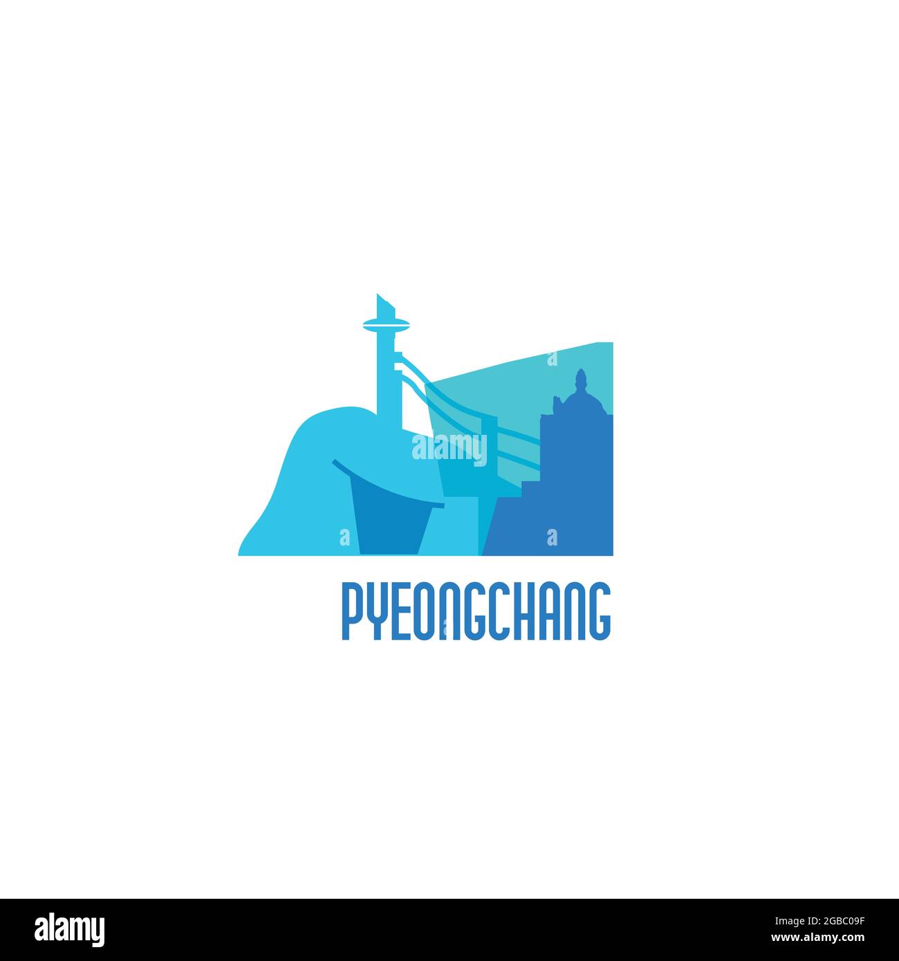 Signe bâtiments de Pyeongchang. Architecture colorée. Illustration vectorielle. Illustration de Vecteur