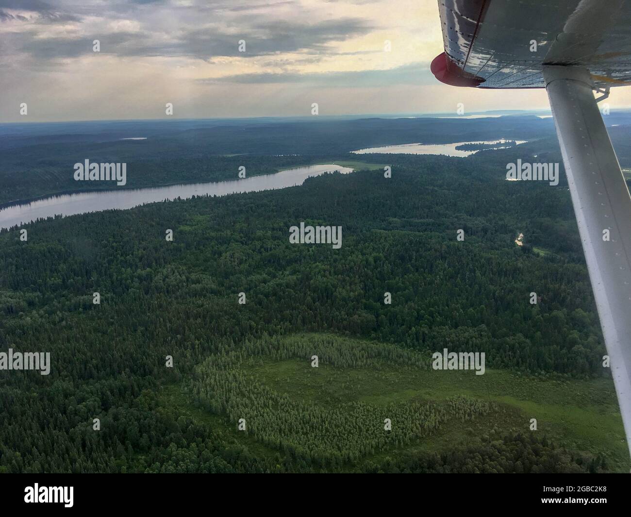 Vue sur le lac canadien depuis un petit avion Banque D'Images