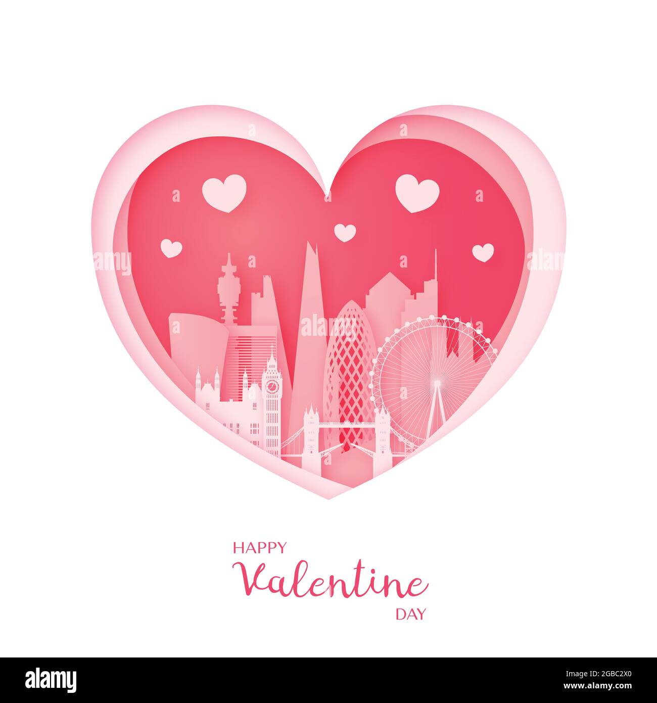 Carte Saint-Valentin. Papier coupé coeur et la ville de Londres. Bonne Saint Valentin. Illustration vectorielle. Illustration de Vecteur