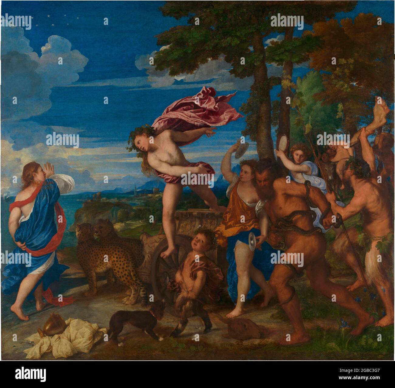 Titre: Bacchus et Ariadne Créateur: Titien - Tiziano Vecellio Date: 1520-3 Moyen: Huile sur toile Dimensions: 176.5 x 191 cm emplacement: The National Gallery, Londres Banque D'Images