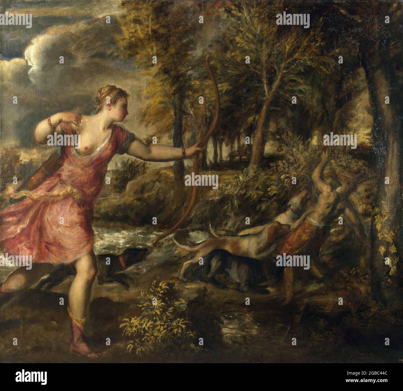 Titre: La mort d'Actaeon Créateur: Titien - Tiziano Vecellio Date: c. 1559-75 Moyen: Huile sur toile Dimensions: 178.8 x 197.8 cm emplacement: The National Gallery, Londres Banque D'Images