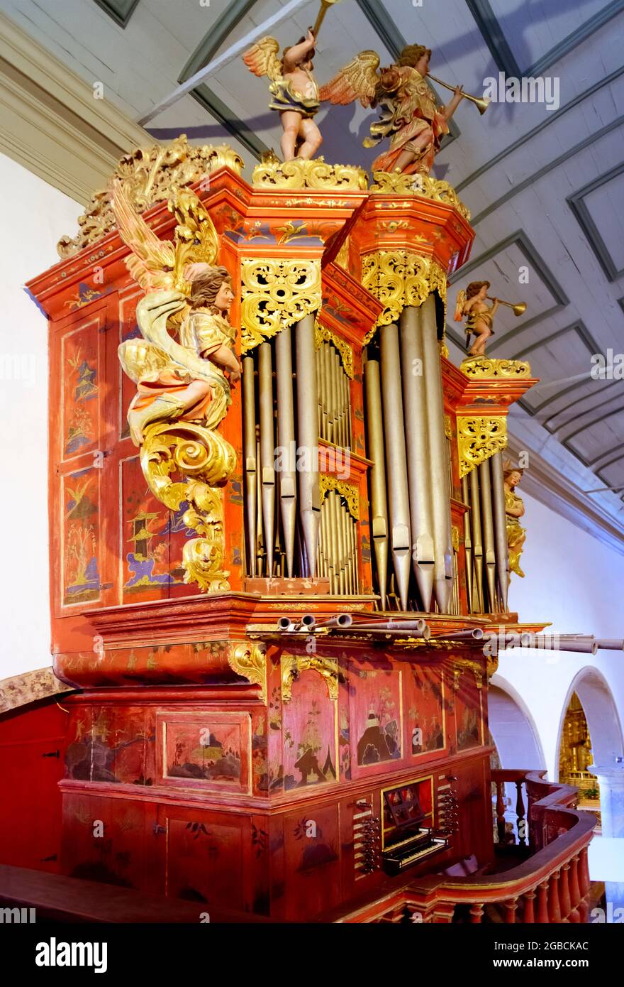 L'orgue orné, intérieur de la cathédrale de Faro. Se cathédrale de Faro Algarve Portugal Banque D'Images